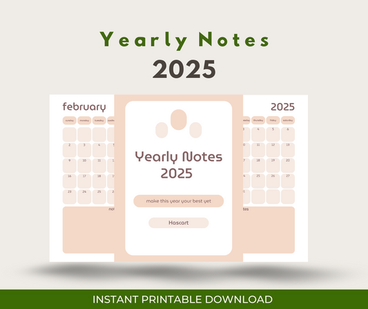 Yearly Notes 2025 - 12-Month Planner with Monthly Notes Space | Minimalist Calendar & Organizer | Perfect for Home, Office, or Gifting