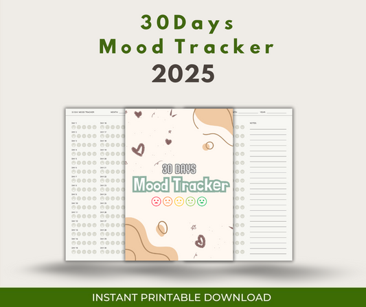 30-Day Mood Tracker, Monthly Mood Journal, Self-Care Tool