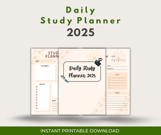 Daily Study Planner 2025 - Printable Academic Schedule Organizer