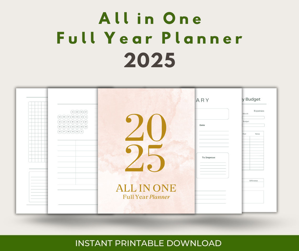 Ultimate 2025 All-in-One Yearly Planner | Goal Tracker, Budget Organizer & Calendar